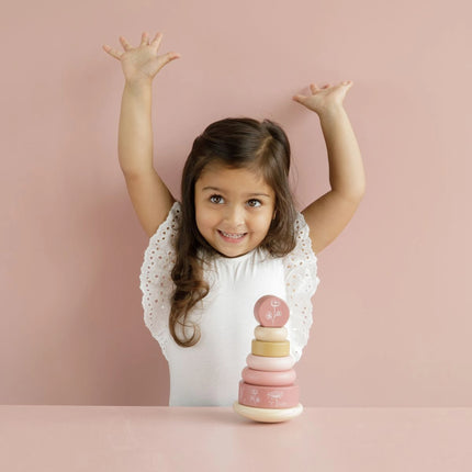 Nasazovací kroužky dřevěné Pink Flowers (12)