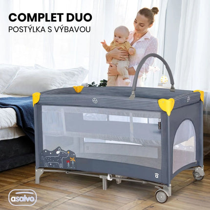 Asalvo Cestovní postýlka Complet duo hedgehog, druhé dno, hrazdička