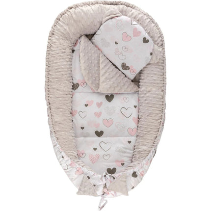 Harmo Hnízdečko s polštářkem minky Srdíčka šedá