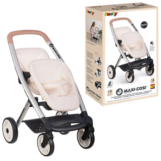 Smoby Sportovní kočárek pro panenky dvojčata Maxi-Cosi béžový