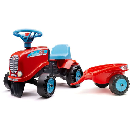 FALK Odstrkovadlo Traktor Go Farm červené s volantem a valníkem