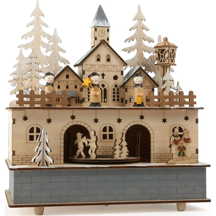 Small Foot Dřevěná hrací skříňka se světlem Zimní vesnice