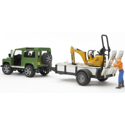 Bruder 02593 Land Rover s přepravníkem a mikrobagrem JCB