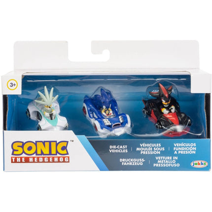 Kovový model autíčka s figurkou Sonic 1:64 3 ks