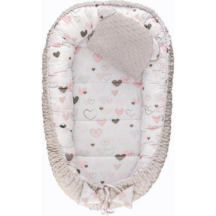 Harmo Hnízdečko s polštářkem minky Srdíčka šedá