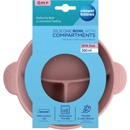 Silikonová dělená miska s přísavkou Dots 360 ml růžová