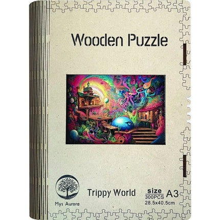Dřevěné puzzle Trippy svět A3