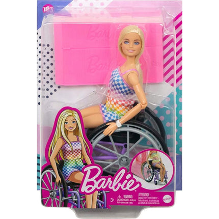 Barbie Modelka na invalidním vozíku v kostkovaném overalu HJT13