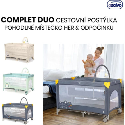 Asalvo Cestovní postýlka Complet duo hedgehog, druhé dno, hrazdička