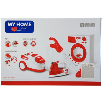 Souprava domácích spotřebičů na baterie žehlička, pračka a vysavač