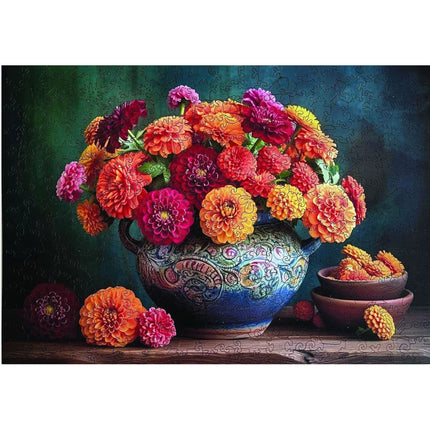 Dřevěné puzzle Kytice chryzantém A3