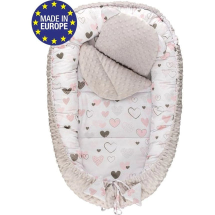 Harmo Hnízdečko s polštářkem minky Srdíčka šedá