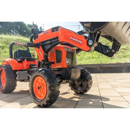 FALK Traktor šlapací Kubota M7171 s valníkem a přední lžící oranžový