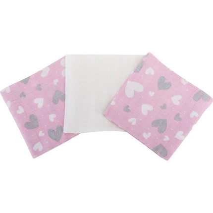 Pleny bavlna 3 ks Premium 140 g na m2 potisk 80 x 70 Srdíčko růžová