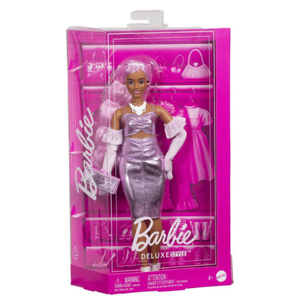 Barbie Deluxe modelka metalické šaty HYV25