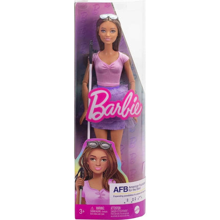 Barbie Modelka nevidomá s fialovou sukní a volánky HRH17