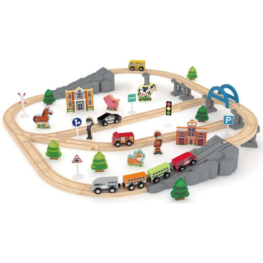 J'ADORE Vláčková dřevěná dráha s mostem a doplňky