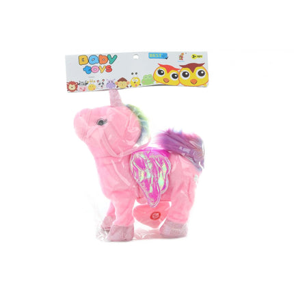 Jednorožec 3 barvy plyšový na baterie růžový 28 cm
