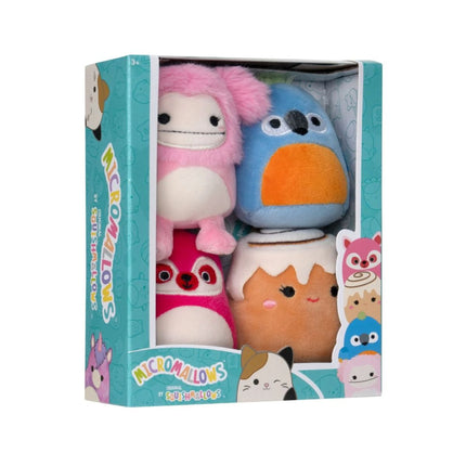 Squishmallows Micromallows 4Pack - Mýval, Bigfoot, Ara, Skořicová rolka