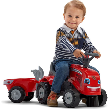 FALK Odstrkovadlo Traktor Massey Ferguson s volantem a valníkem červené