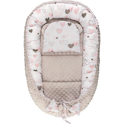 Harmo Hnízdečko s polštářkem minky Srdíčka šedá