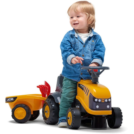 FALK Odstrkovadlo Traktor JCB žluté s volantem a valníkem