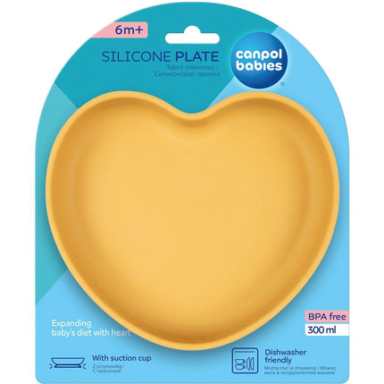 Silikonový talíř s přísavkou srdce žlutý