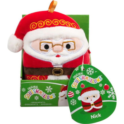 Squishmallows Vánoční ozdoba Santa s brýlemi - Nick, 10 cm
