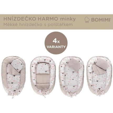Harmo Hnízdečko s polštářkem minky Srdíčka šedá