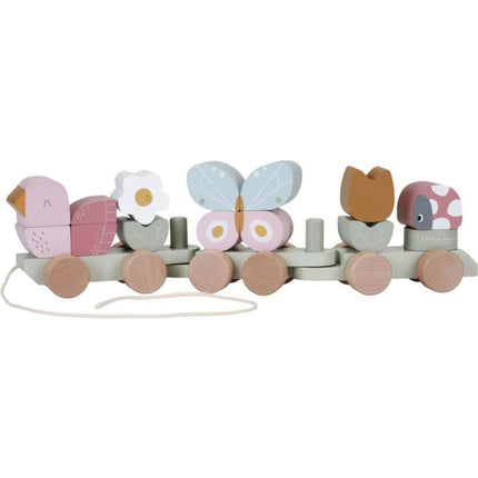 Vláček dřevěný Květiny a motýli