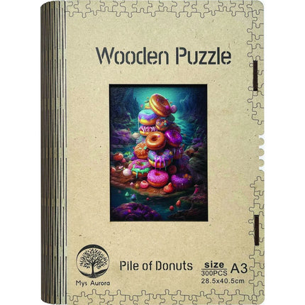 Dřevěné puzzle Hromada donutů A3
