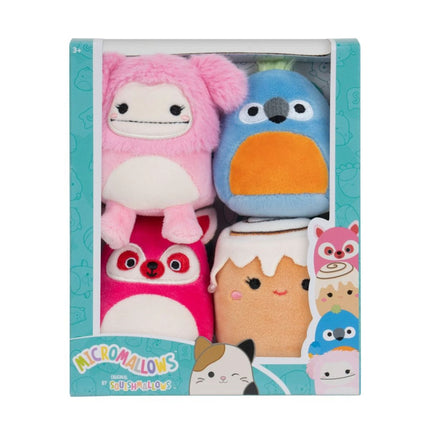 Squishmallows Micromallows 4Pack - Mýval, Bigfoot, Ara, Skořicová rolka