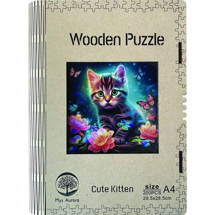 Dřevěné puzzle Roztomilé kotě A4