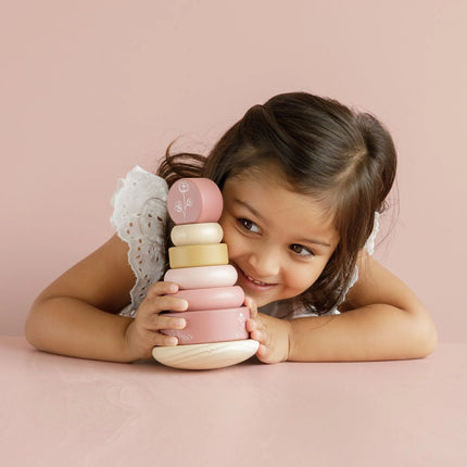 Nasazovací kroužky dřevěné Pink Flowers (12)