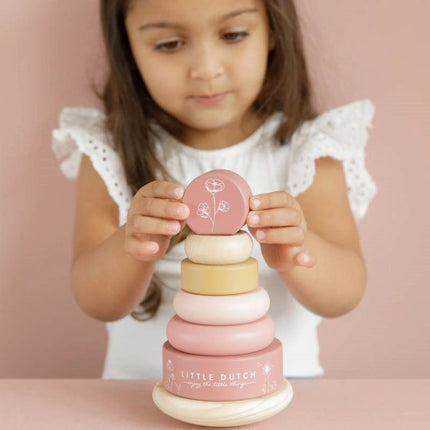 Nasazovací kroužky dřevěné Pink Flowers (12)