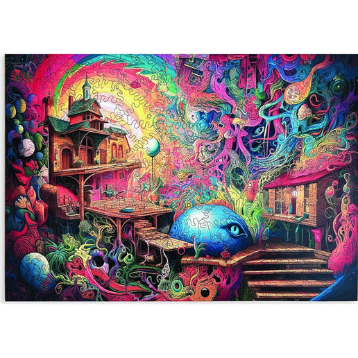 Dřevěné puzzle Trippy svět A3