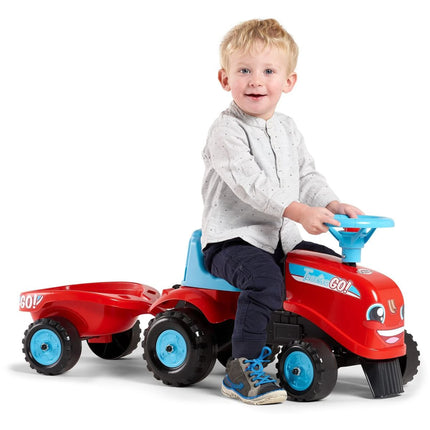 FALK Odstrkovadlo Traktor Go Farm červené s volantem a valníkem