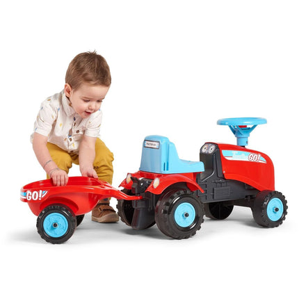 FALK Odstrkovadlo Traktor Go Farm červené s volantem a valníkem