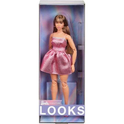 Barbie Looks brunetka v růžových mini šatech HRM16
