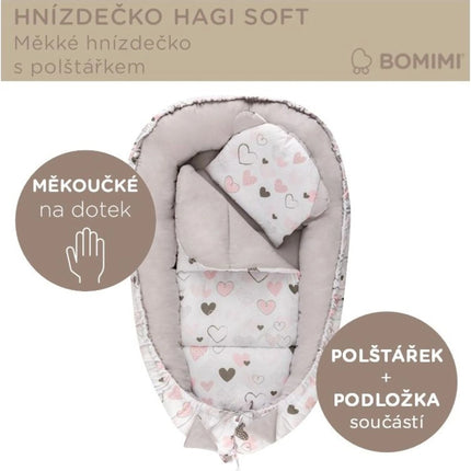 Hagi Hnízdečko s polštářkem soft Srdíčka šedá