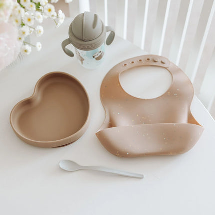 Silikonový bryndák s kapsou Dots béžový