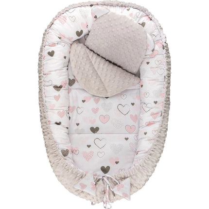 Harmo Hnízdečko s polštářkem minky Srdíčka šedá