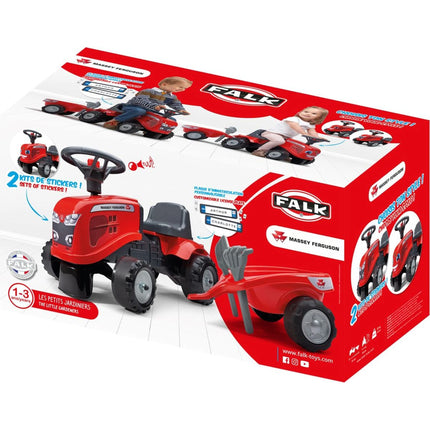 FALK Odstrkovadlo Traktor Massey Ferguson s volantem a valníkem červené