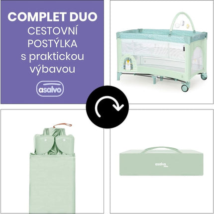Asalvo Cestovní postýlka Complet duo hedgehog, druhé dno, hrazdička
