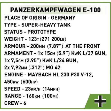 Cobi 2572 II. světová válka Panzerkampfwagen E-100 1511 dílků