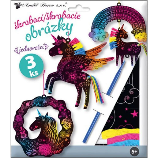 Sada škrabacích obrázků s doplňky Jednorožci 19 x 22 cm