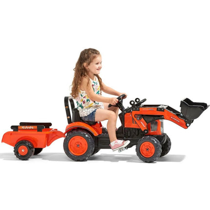 FALK Traktor šlapací Kubota M7171 s valníkem a přední lžící oranžový