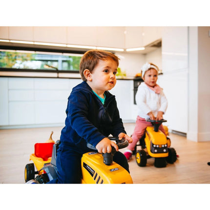 FALK Odstrkovadlo Traktor JCB žluté s volantem a valníkem