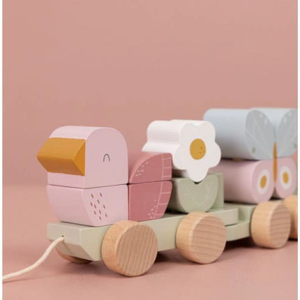 Vláček dřevěný Květiny a motýli