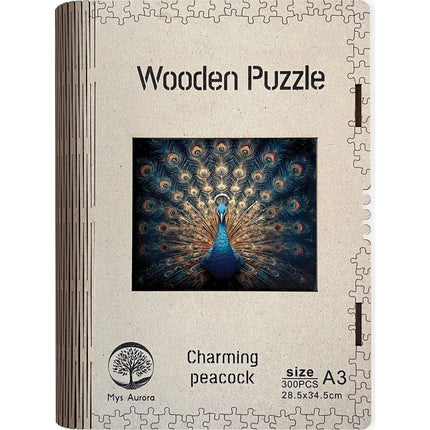 Dřevěné puzzle Páv A3